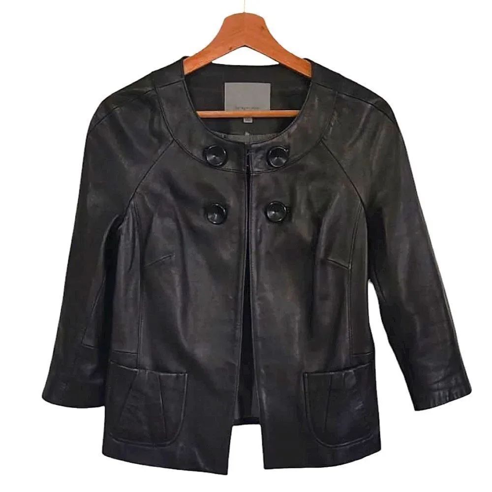Classiques Entier Black Genuine Leather Jacket 3/4 Sleeve Size M